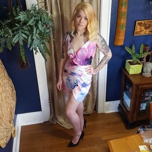 Watercolor Flowers Wrap Dress